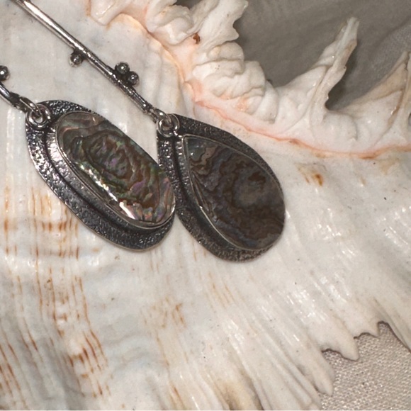 Modern Abalone Solar dangle multi-gem handmade statement Necklace - Picture 11 of 16